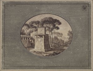 «Meieri i pinjelunden ved Villa Borghese nær Roma» / Casa Cenci i parken ved Villa Borghese i Roma av Karl Friedrich Schinkel
