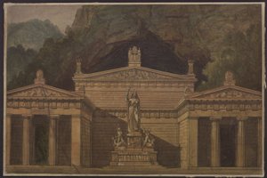 Olimpia. Opera av Gaspare Spontini. Utforming til den 4. dekorasjonen. Dianas tempel av Karl Friedrich Schinkel