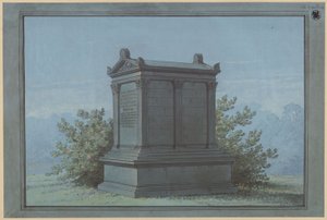 Sarkofag i tempelform - Belchau (Białochowo), tidligere Kreis Graudenz (Powiat Grudziądzki), regjeringsdistriktet Marienwerder (Województwo Kujawsko-Pomorskie). Utforming av Klinggräfs gravmonument i form av et lite tempel med korintiske pilastre av Karl Friedrich Schinkel