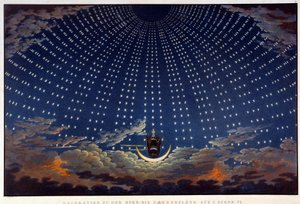 Scenografi for "" Den fortryllede fløyten", opera av Wolfgang Amadeus Mozart, realiserte Karl Schinkel (1781-1841)
