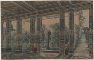 Orianda slott på Krim. Antikt utkast. Mottakelseshall, keiserhage av Karl Friedrich Schinkel