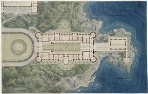 Orianda-slottet på Krim. Moskvisk utkast. Grunnplan med omgivelser av Karl Friedrich Schinkel