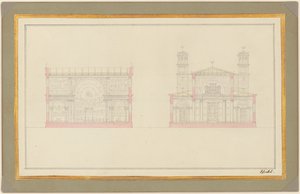 Del av krysset og vestenden av en katedral for Berlin av Karl Friedrich Schinkel