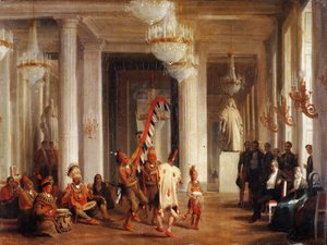 Dans av Iowa-indianere i Salon de la Paix på Tuileriene, presentert av maleren George Catl av Karl Girardet