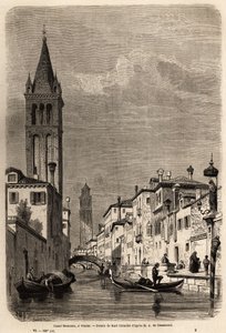 Rezonico-kanalen, tegning av Karl Girardet (1813-1871), for å illustrere Adalbert de Beaumonts reise til Venezia, ca. 1850. Gravering i "" Le tour du monde", redigert av Edouard Charton av Karl Girardet