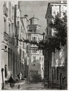 Palasset til Bianca Cappello i Venezia, Venezia. tegning av Karl Girardet (1813-1871), for å illustrere Adalbert de Beaumonts reise til Venezia, rundt 1850. Gravering i «» Le tour du monde», redigert av Edouard Charton av Karl Girardet