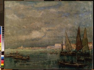 ""Utsikt over seilbåter i lagunen i Venezia"" (Blick auf Venedig mit Segelbooten). Maleri av Karl (Carl) Hagemeister (1848-1933) 1926 Mål 51x71 cm Mikalojus Konstantinas Ciurlionis Fine Arts Museum, Kaunas, Litauen av Karl Hagemeister