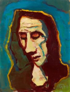 Kvinnens hode med blikk nedover av Karl Hofer