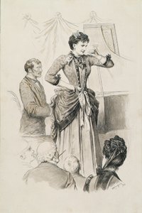 Wienertyper: sangerinnen Miss Hornischer og hennes pianist foran et publikum av Karl Karger