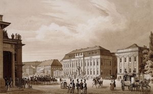 Unter den Linden, Berlin. Utsikt fra Neue Wache mot Kronprinzenpalais med Prinzessinenpalais til høyre og Kommandatur til venstre,