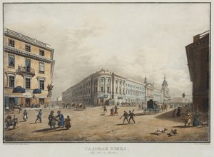 Utsikt over gaten Sadovaya i St. Petersburg - Karl Petrovich Beggrov (1799-1875). Litografi, akvarell