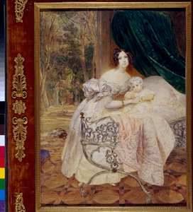 Portrett av Maria Butevena med datteren Maria (Portrett av Maria Buteneva med datteren Maria) - Verk av Karl Pavlovich Briullov (Briullov) (1799-1852), akvarell på papir av Karl Pavlovich Bryullov
