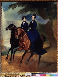 Portrett av keiserinne Alexandra Fodorovna (1798-1860) med datteren (Portrett av keiserinne Alexandra Fyodorovna, med datteren hennes) Maleri av Karl Pavlovich Briullov (Bryullov) (1799-1852) - Olje på lerret av Karl Pavlovich Bryullov