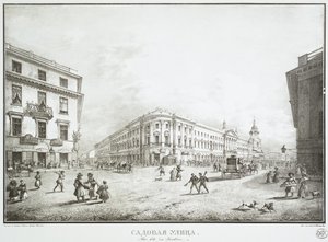 Utsikt over Sadovaya Street i St. Petersburg, midten av 1800-tallet