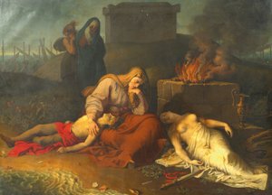 Hecabe med likene av barna Polyxena og Polydoros ved graven til Achilles