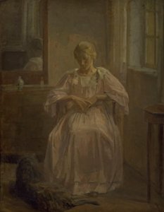 En ung jente, Sophie Lofthus, med hund