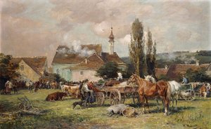 Et marked ved en landsby av Karl Stuhlmuller