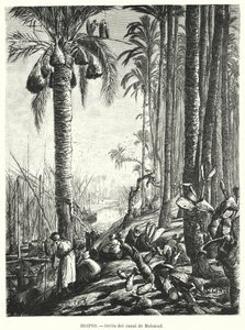 Bankene til Mahmoudiyah-kanalen, Egypt (litho)
