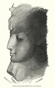 Byste av den gamle egyptiske dronningen Nefertari, kona til Ramesses den store, Abu Simbel (litho)