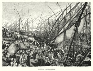 Kaier ved Nilen ved Bulaq, Kairo, Egypt (litho)
