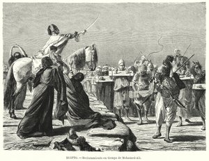 Rekruttering av soldater til den osmanske hæren under Muhammad Alis tid, Khedive i Egypt (litho)