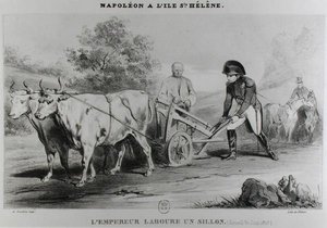 Napoleon (1769-1821) på St. Helena, gravert av Francois le Villain (fl.1819-22) av Karl after Loeillot Hartwig