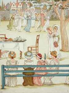 En hagefest (farge litho) av Kate (after) Greenaway