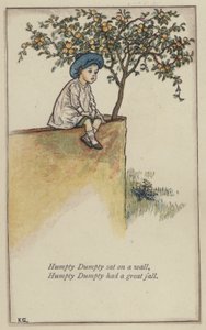 Humpty Dumpty satt på en vegg (farge litho) av Kate (after) Greenaway