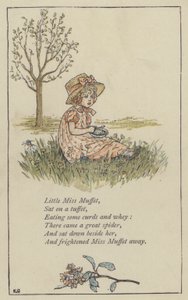 Little Miss Muffet (farge litho) av Kate (after) Greenaway