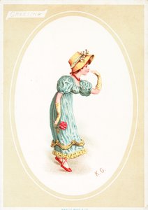 Gratulasjonskort (chromolitho) av Kate Greenaway