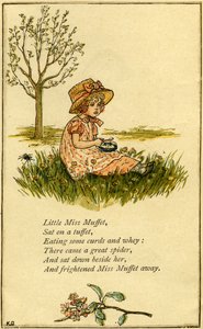 Little Miss Muffet illustrated av Kate Greenaway