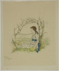Sittende jente med primula av Kate Greenaway