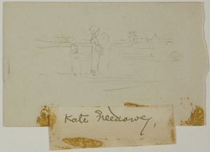 Tre figurer i et landskap med en vindmølle av Kate Greenaway