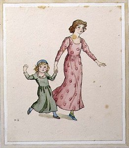 To små jenter i festkjoler (akvarell på papir) av Kate Greenaway