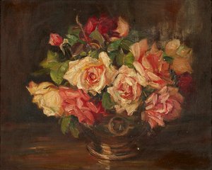 Rosa roser (olje på lerret) av Kate Wyllie