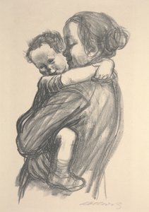 Gutt med armene rundt halsen på mor av Käthe Kollwitz