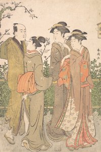 En gruppe på tre kvinner akkompagnert av en tjener, 1780-1795. av Katsukawa Shuncho