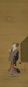Skjønnhet ser på månen, 1700-tallet. av Katsukawa Shuncho