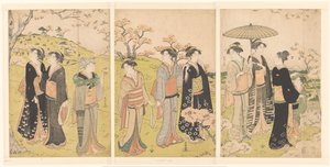 Beundre kirsebærblomstringen ved Asukayama av Katsukawa Shuncho