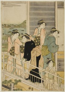 Kvinner på en balkong i et Yoshiwara tehus av Katsukawa Shuncho