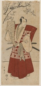 Ichikawa Monnosuke II som en herre som holder et banner, 1791.