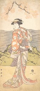 Den fjerde Iwai Hanshiro som en kvinne som står under et kirsebærtre, ca. 1792 av Katsukawa Shun