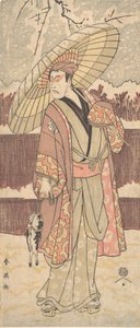 Den fjerde Matsumoto Koshiro som en mann som går under en paraply, ca. 1796. av Katsukawa Shun