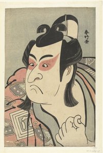 Bysteportrett av skuespilleren Ichikawa Monnosuke II i rollen som Soga no Goro. av Katsukawa Shunko