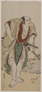 Otani Hiroji III som en samurai som står ved siden av en bekk av Katsukawa Shunko