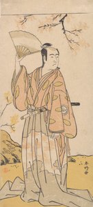 Skuespilleren, 3. Sawamura Sojuro holder en åpen fan, ca. 1779. av Katsukawa Shunko