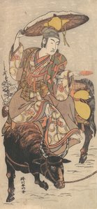 Skuespilleren Matsumoto Koshiro IV på en okse i en snøstorm, ca. 1790. av Katsukawa Shunko