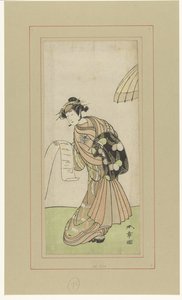 Skuespiller Yamashita Kinsaku II i rollen som kurtisane Agemaki av Katsukawa Shunsho