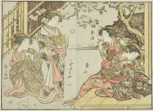 Kurtisaner fra Asahimaruya, fra boken "Mirror of Beautiful Women of the Pleasure Quarters (Seiro bijin awase sugata kagami)," vol. 1 av Katsukawa Shunsho