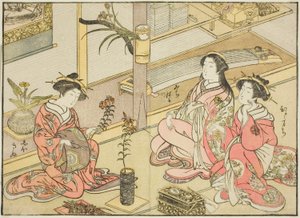 Kurtisaner fra Kadotsutaya, fra boken "Mirror of Beautiful Women of the Pleasure Quarters (Seiro bijin awase sugata kagami)," vol. 1 av Katsukawa Shunsho